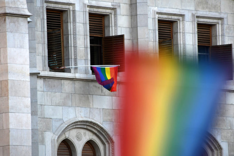 Protest against homophobic legislation in Budapest, Hungary on 14 June, 2021. Pasztilla aka Attila Terbócs